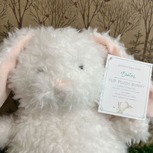 Pottery Barn Easter Egg Plush Kids Flip Bunny Plush Blue White Polka Dots NWT - Picture 4 of 11